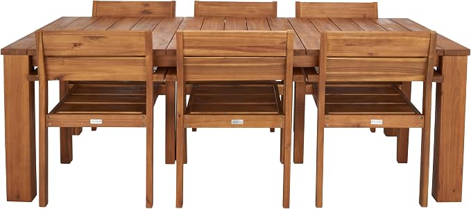 SAFAVIEH Outdoor Collection Hestia Natural Brown Acacia Solid Wood 7-Piece by SAFAVIEH