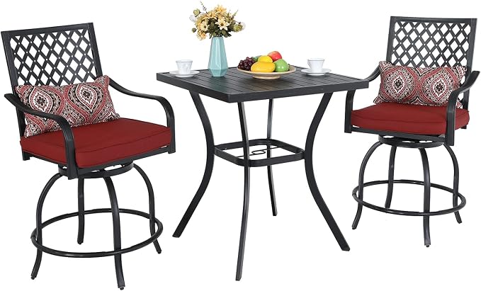 MFSTUDIO 3 PCS Outdoor Patio Bar Sets, 2 Swivel Bar Height Chairs and 1 Metal by MFSTUDIO