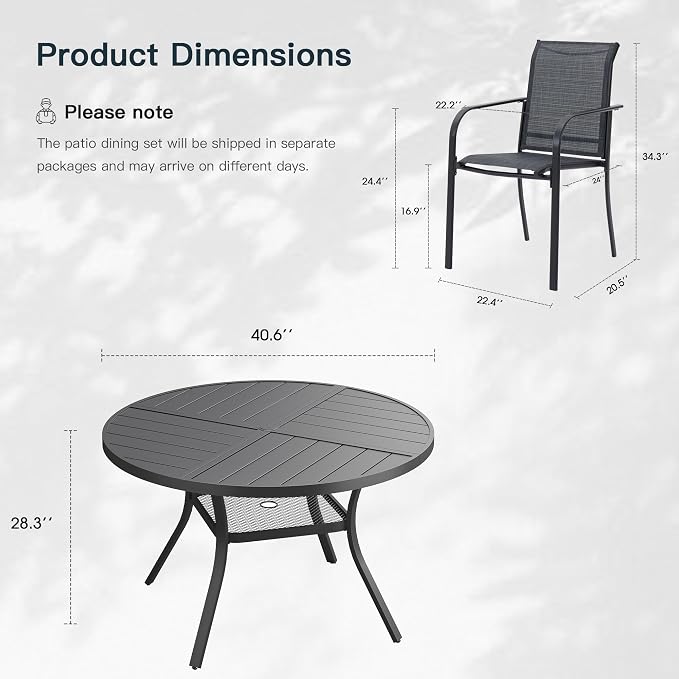 VICLLAX 5 Pieces Patio Outdoor Dining Set, 40.6" Round Metal Table - Image 2