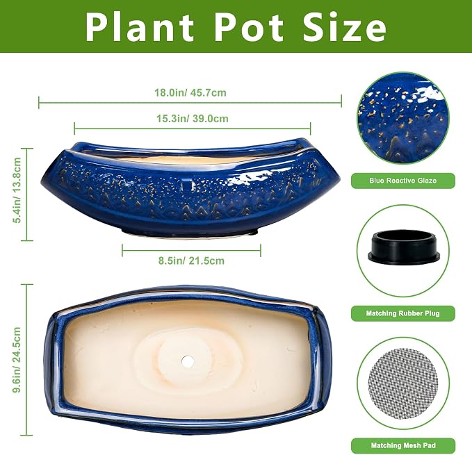Bonsai Pots - 18 Inch Large Ceramic Succulent Pots - Image 2