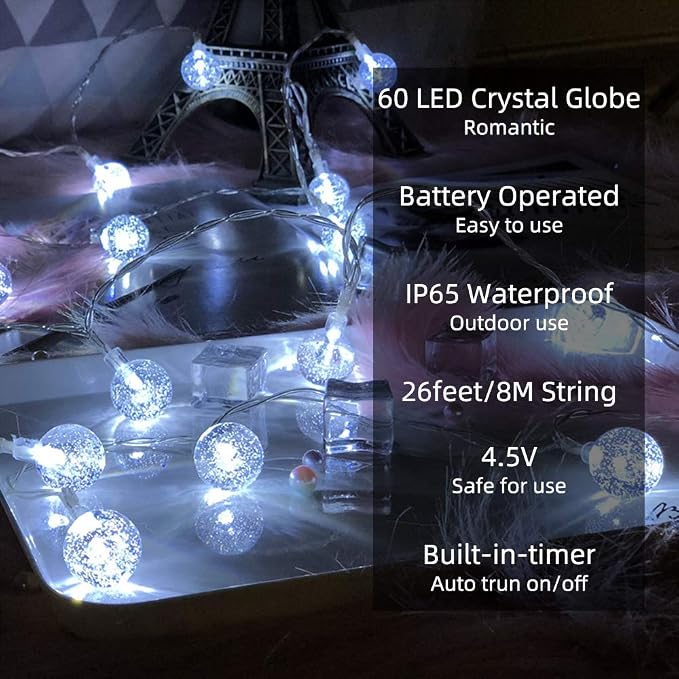 Metaku Outdoor String Lights Battery Operated 26ft 60LED Fairy Lights - Image 2