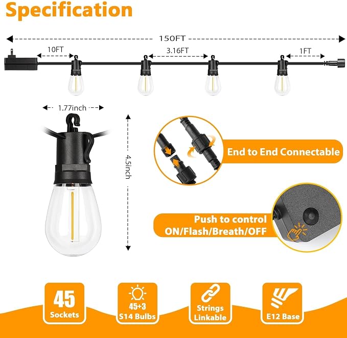 LED Outdoor String Lights, 150FT Waterproof Patio Light - Image 6