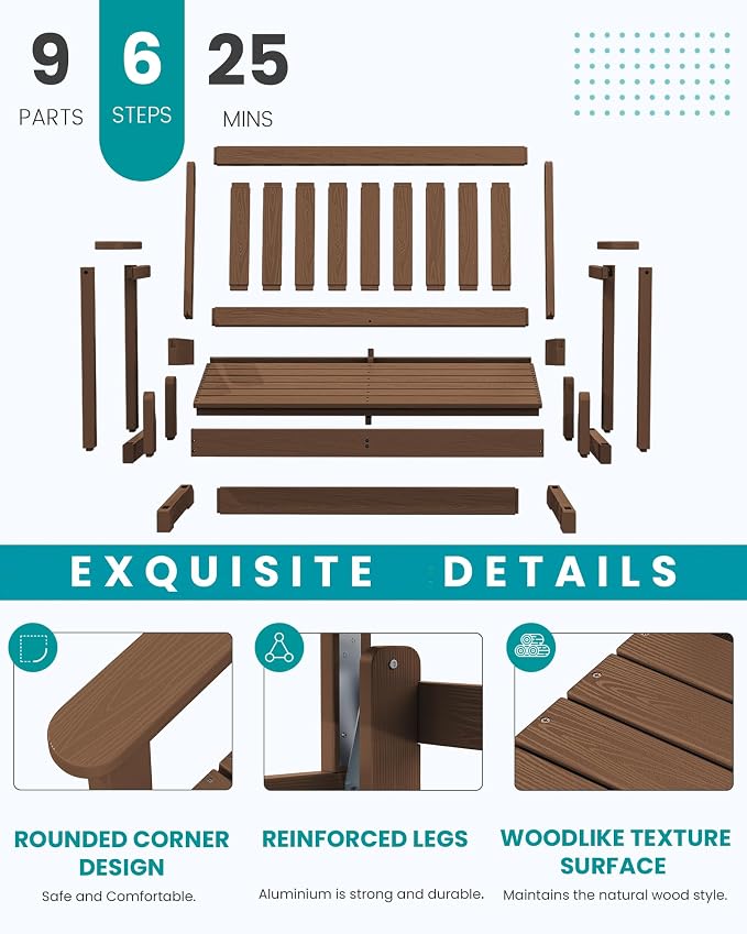 SERWALL 2 Person Patio Glider Rocking Chair, HDPE Material Weather-Resistant - Image 4