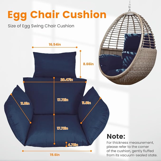 Egg Chair Cushion, Hanging Basket Hammock Seat Cushion, Thick Soft Egg Swing - Image 2