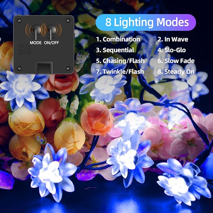 ITICdecor Solar Flower String Lights Outdoor Waterproof 50 LED Upgraded Flower - Image 3