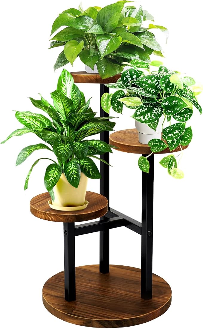 GEEBOBO 3 Tier Plant Stand Indoor, Metal Wood Plant Stands by GEEBOBO