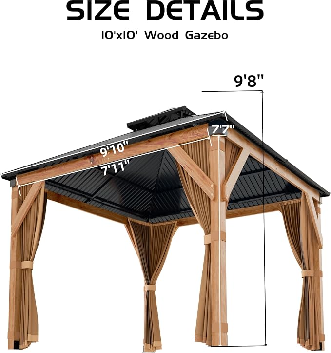 GarveeLife Hardtop Wood Gazebo 10 ft x10 ft - Image 2
