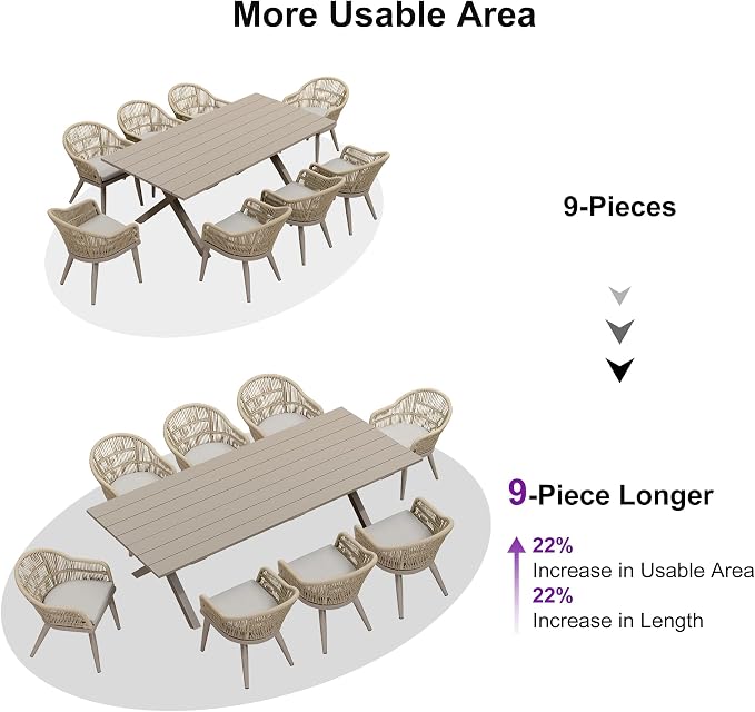 PURPLE LEAF 9 Piece Longer Patio Dining Set - Image 4
