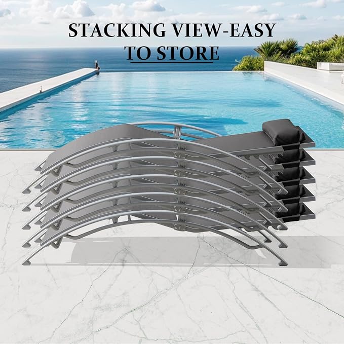 Domi Pool Lounge Chairs Set of 3, Adjustable Aluminum Outdoor Chaise Lounge - Image 9