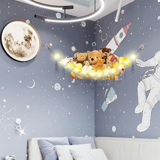 Stuffed Animal Hammock with LED Light, Large Stuffed Animals Storage Corner - Image 2