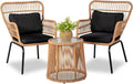 3 Piece Outdoor Wicker Furniture Bistro Set, Rattan Chairs Conversation Sets by HOMEZILLIONS