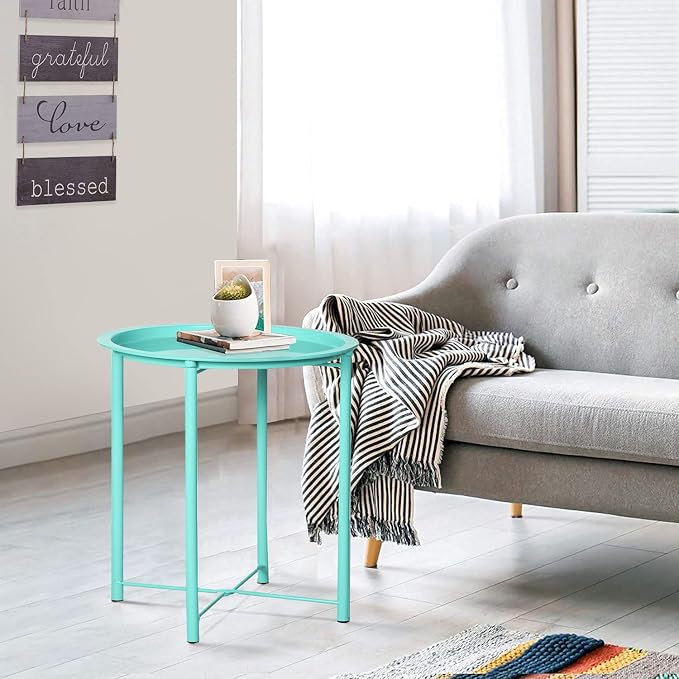 VECELO Side/End Table, Folding Round Metal Anti-Rust and Waterproof Outdoor or - Image 4