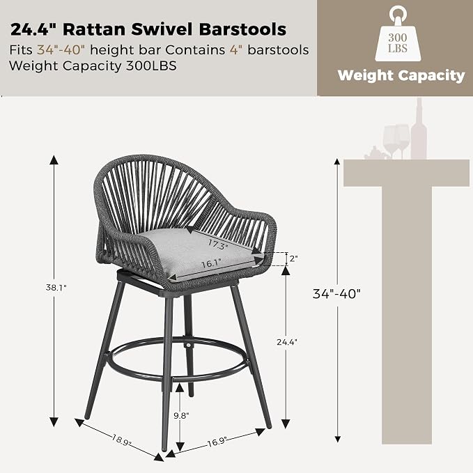 24” Outdoor Swivel Bar Stools Set of 2, Counter Height Bar Stools - Image 2