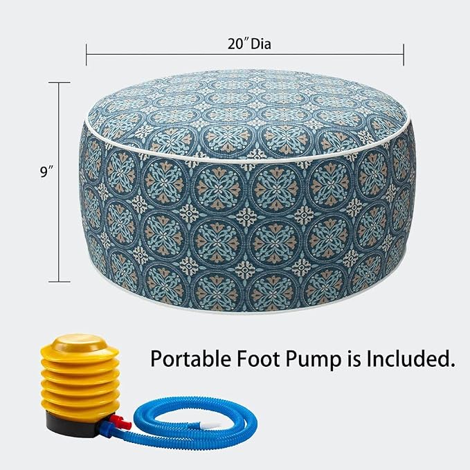 Magpie Fabrics Indoor/Outdoor Inflatable Stool Ottoman Pouf, Water Repellent - Image 3