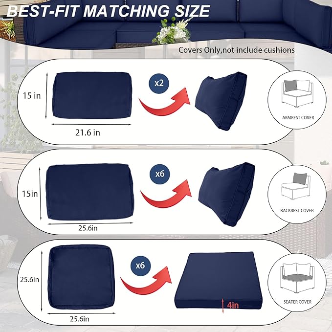 Outdoor Cushions Covers for Patio Furniture, Patio Cushion Covers Replacement - Image 2