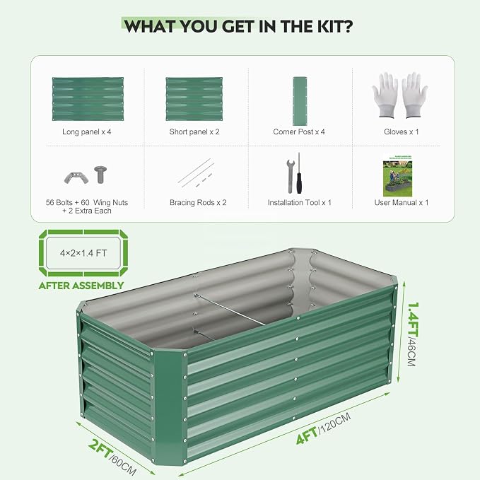 ZORMY 4×2×1.4ft Galvanized Raised Garden Bed Kit, Metal Planter Boxes Outdoor - Image 5