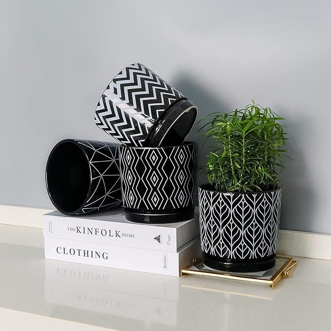 Ton Sin Flower Pots, 5.5 Inch Black Ceramic Planter - Image 4