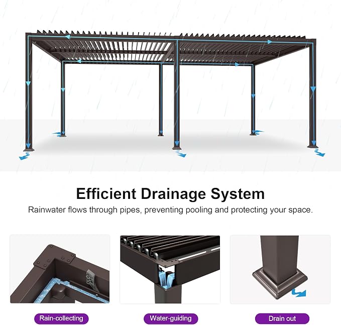 PURPLE LEAF 13' x 20' Louvered Pergola Outdoor Adjustable Louvre Shade Modern - Image 3
