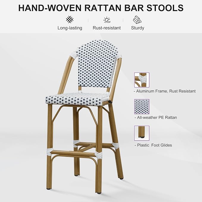 PURPLE LEAF French Bar Stools Set of 2 Bamboo Print Finish Outdoor Bar Stools - Image 8