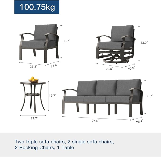 Kullavik Aluminum Patio Furniture Set, 7 Pieces 10 Seat Metal Outdoor Furniture - Image 6