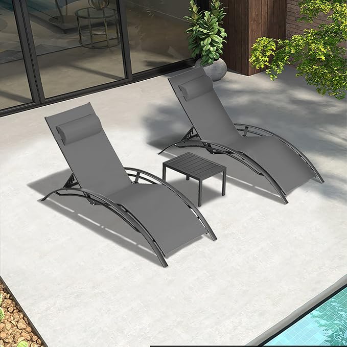 PURPLE LEAF Patio Chaise Lounge Set of 3 Outdoor Lounge Chair Beach Pool - Image 3