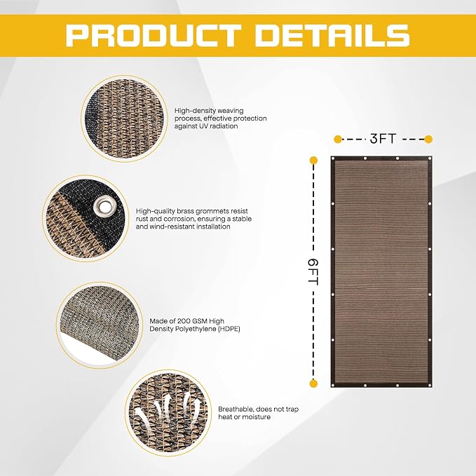 3'x 6' Pergola Shade Cover, Mocha Outdoor Sun Shade Cloth - Image 3