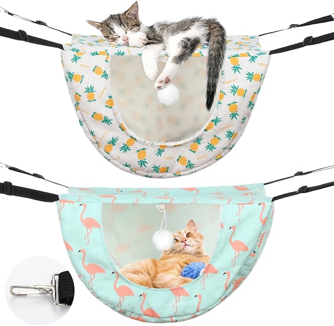 Unittype 2 Pieces Cat Cage Hammock Hanging Pet Bed Double Layer Soft Plush by Unittype