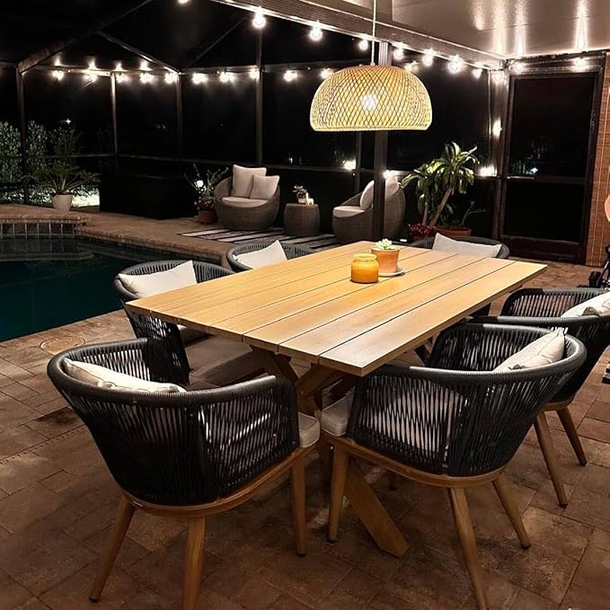 PURPLE LEAF 7 Pieces Patio Dining Set Wicker Outdoor Furniture Rectangular - Image 2