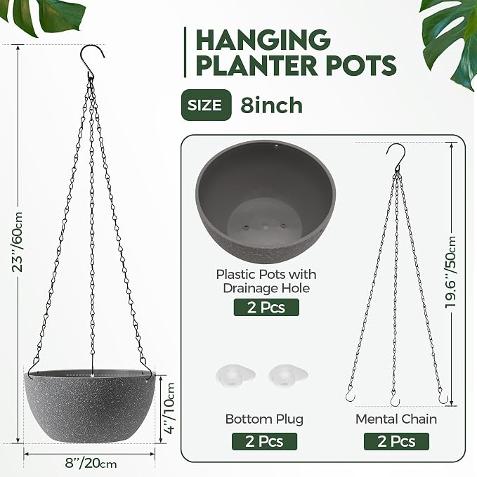 T4U 8 Inch Hanging Planters for Indoor Plants, 2 Pack Hanging Planter, Hanging - Image 6