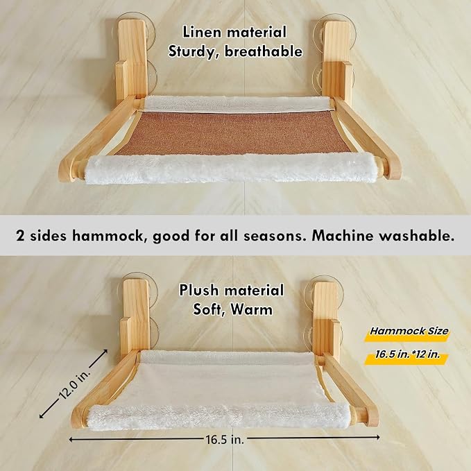 Foldable Cat Window Perch, Natural Wood, 16.5''×12'' Hammock, 35 lbs Weight - Image 4