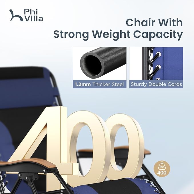 PHI VILLA XXL Oversized Padded Zero Gravity Chair, Foldable Patio Recliner - Image 4
