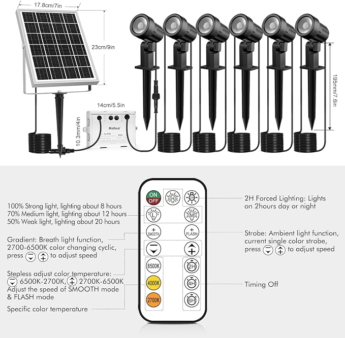 MEIHUA 6 in 1 Solar Spot Lights Outdoor, Solar Landscape Spotlights - Image 7