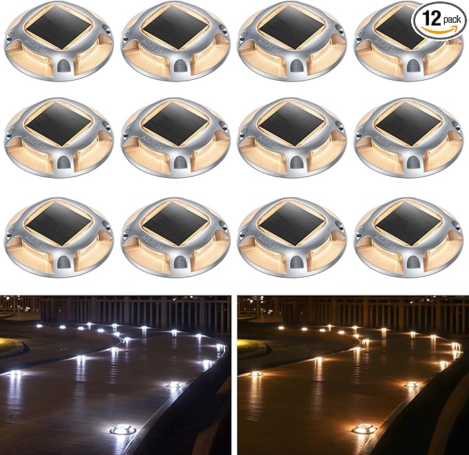 AGPTEK Solar Driveway Lights Outdoor 12 Pack, 2 Color Modes LED Deck Dock by AGPTEK