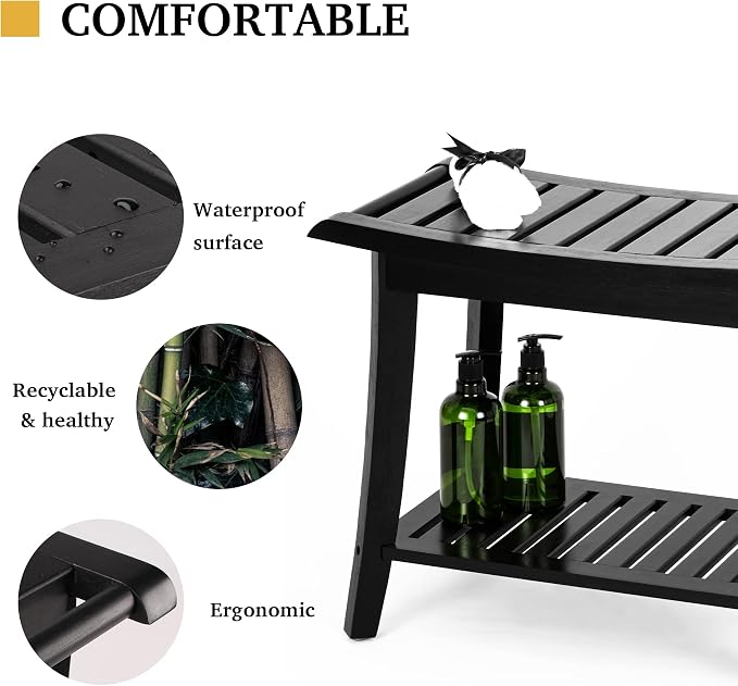 Bamboo Shower Bench Inside Shower Stool - Image 4