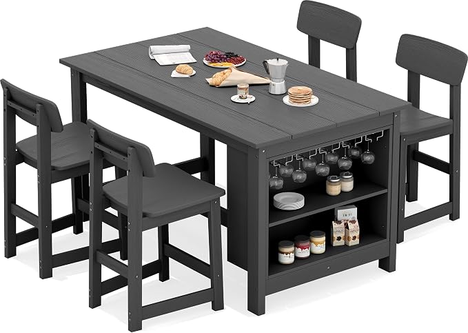 SERWALL Outdoor Bar Table and Chairs Set, 5-Piece HDPE Counter Height Patio - Image 2