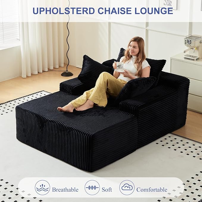 67 Inch Chaise Lounge Chair Indoor, Oversized Upholstered Boneless Sofa Bed - Image 4