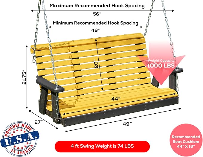 Poly Lumber Wood 4FT Porch Swing Amish Craftsmandship Made in USA HDPE - Image 2