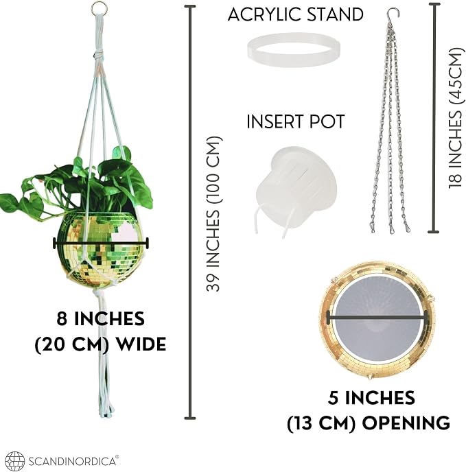 SCANDINORDICA Disco Ball Planter – Disco Ball Plant Hanger, Mirror Disco Planter - Image 3