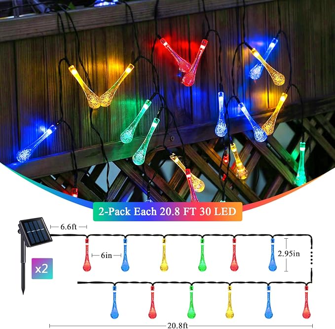 JMEXSUSS 2 Pack Solar String Lights Outdoor Waterproof, Total 41.6FT 60 LED - Image 4