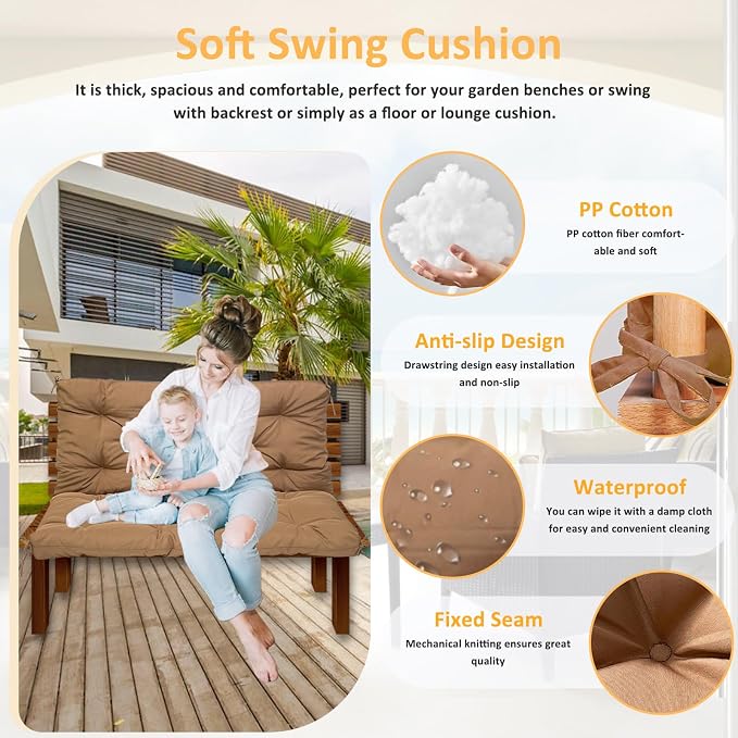 Swing Replacement Cushions for Outdoor: 2-3 Seater Waterproof Porch Bench - Image 2