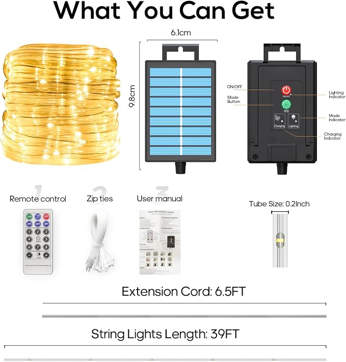 ICRGB Solar Rope Lights Outdoor, 39FT 100 LED Solar Rope Lights, IP67 Waterproof - Image 6