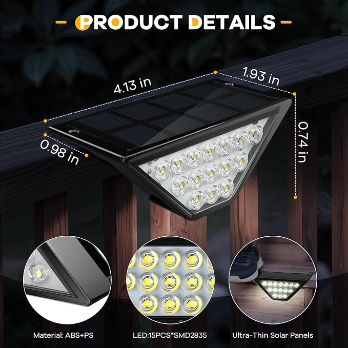 Solar Step Lights for Outside, Solar Stair Lights Outdoor Waterproof, Deck Step - Image 5