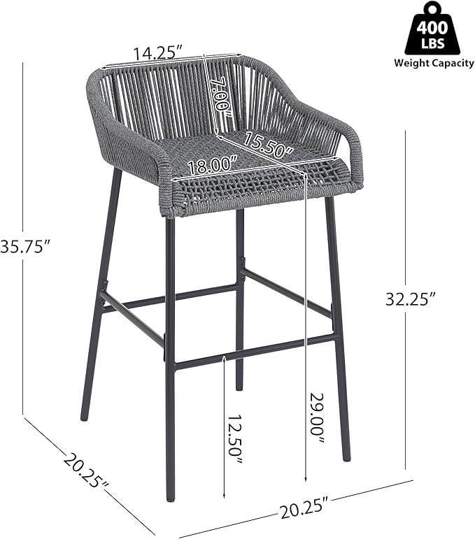 Christopher Knight Home Sivir Outdoor Barstool Set of 2, Patio Woven Rope Bar - Image 2