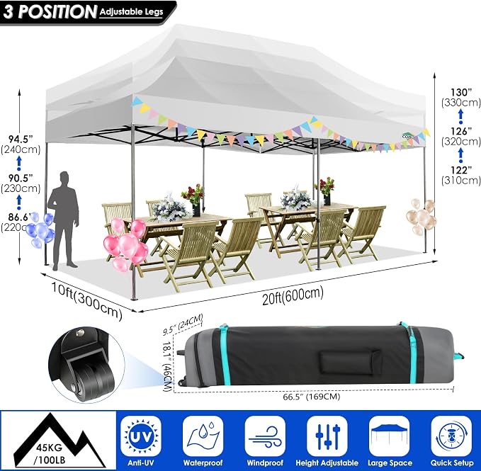COBIZI 10x20 Canopy with Sidewalls, Heavy Duty Party Tent Pop up Canopy - Image 2
