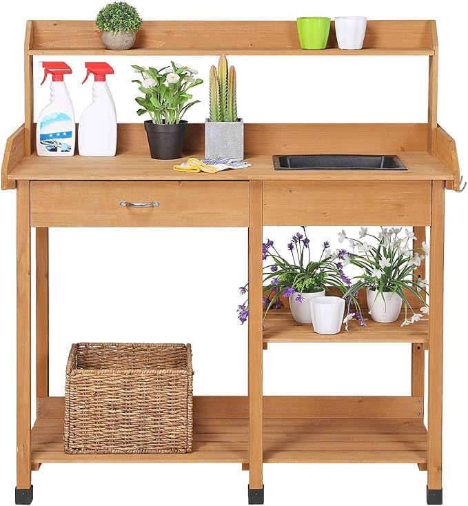 Topeakmart 45.2x17.7x47.6'' Potting Benches Outdoor Garden Potting Table Work by Topeakmart