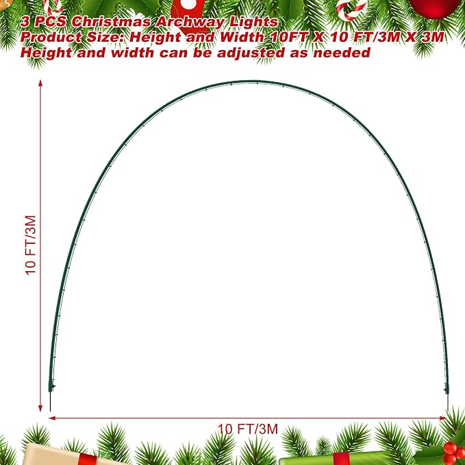 Geetery 3 Pack 10FT Christmas Archway Outdoor, 8 Mode LED Light Arch Metal - Image 2