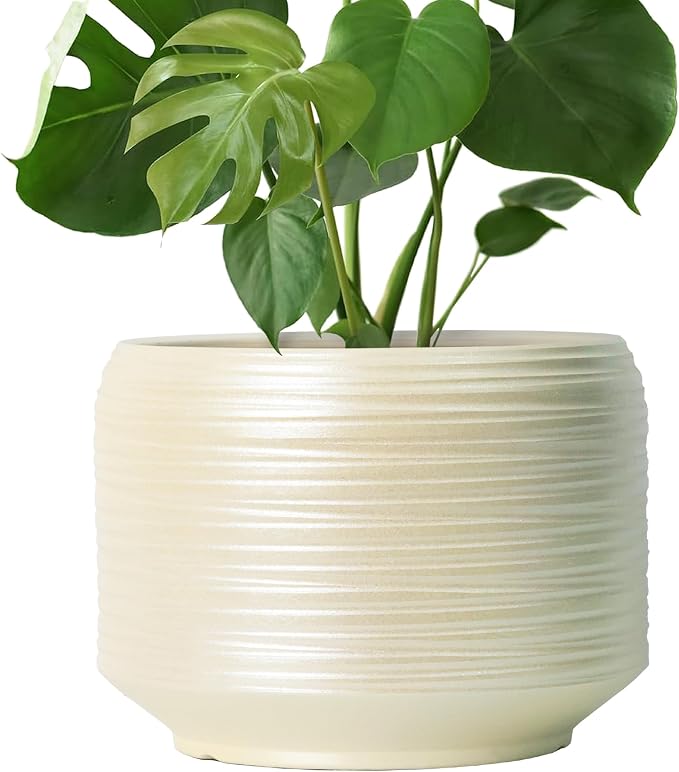 10 Inch Ceramic Plant Pot with Drainage – Large Flower Pot by Bestseler
