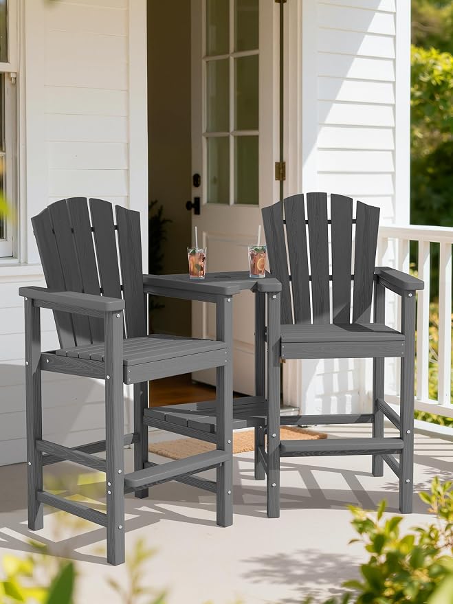 KINGYES Tall Adirondack Chairs Set of 4, All Weather Embossed Balcony Height - Image 3