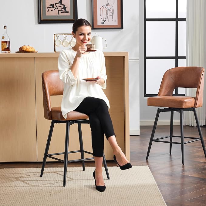 VINGLI Bar Stools Set of 2, Upholstered Barstools - Image 3