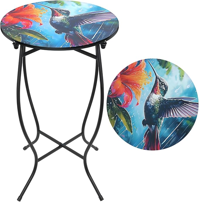 Small Outdoor Table, 21 Inch Heigh Weather Resistant Metal Round Outdoor Indoor by Weogot